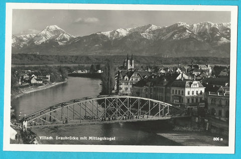 AK Villach. Draubrücke mit Mittagskogel. (1940)