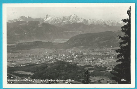 AK Kanzelbahn. Blick auf Villach und Julische Alpen.