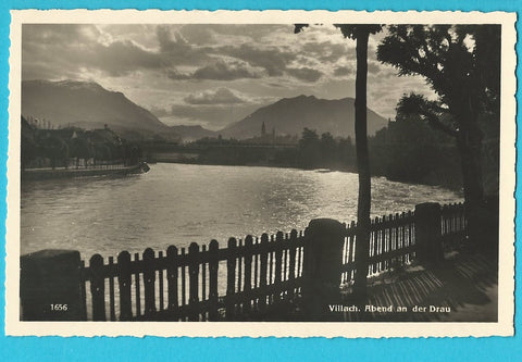 AK Villach. Abend an der Drau.