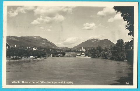 AK Villach. Draupartie mit Villacher Alpe. (1938)