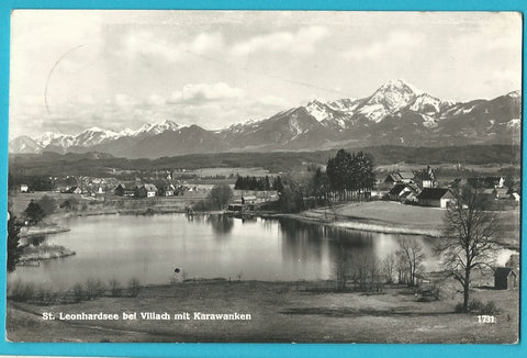 AK St. Leonhardsee bei Villach mit Karawanken.