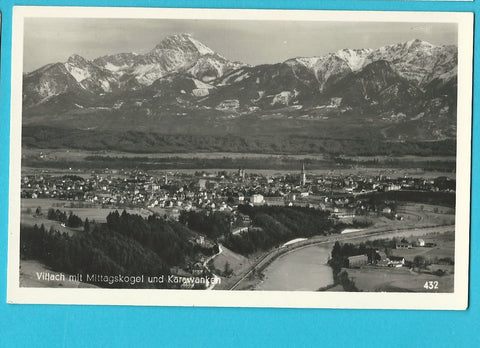 AK Villach mit Mittagskogel und Karawanken. (1950)
