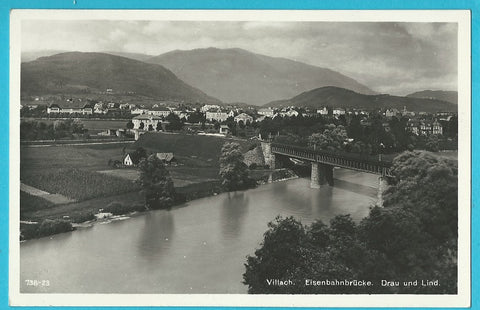 AK Villach. Eisenbahnbrücke. Drau und Lind. (1935-36)