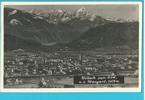 AK Villach gegen Süd m. d. Mangart. (1927)