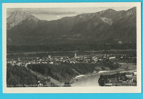 AK Villach mit Karawanken und Mittagskogel.