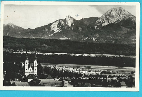 AK Villach mit Mittagskogel und Türkenkopf.