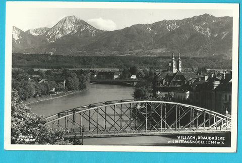 AK Villach, Draubrücke mit Mittagskogel.