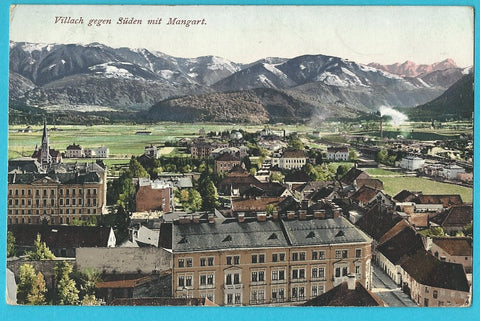 AK Villach gegen Süden mit Mangart. (1910)