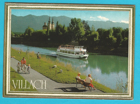 AK Villach. Draupromenade mit Drauschiff Landskron.