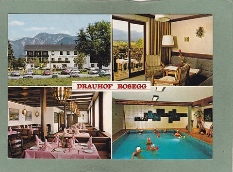 AK Rosegg bei Velden am Wörthersee. Gasthof Pension Drauhof. Fam. Walter u. Josefine Seidl.