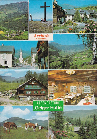 Doppel-AK Arriach Alpengasthof Geiger-Hütte. Inh. Friedrich Greimann.