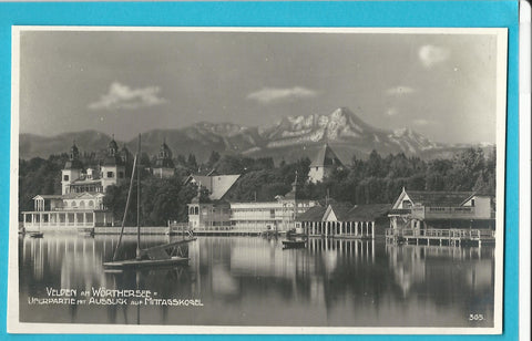 AK Velden am Wörthersee. Uferpartie mit Ausblick auf Mittagskogel. (1924)