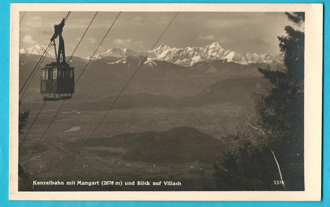 AK Kanzelbahn mit Mangart und Blick auf Villach. (1933)
