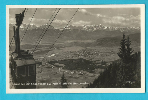AK Blick von der Kanzelbahn auf Villach mit den Karawanken.