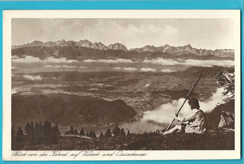 AK Blick von der Kanzel auf Villach und Ossiachersee.