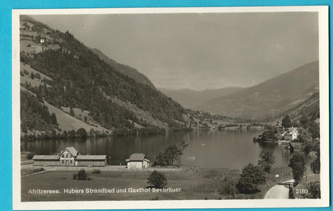 AK Afritzersee. Hubers Strandbad und Gasthof Seebräuer. (1930)