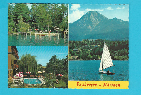 AK Faaker See. Blick von Drobollach. Swimmingpool und Hotel Schleicher.