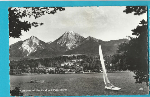 AK Faakersee mit Sandbank und Mittagskogel.