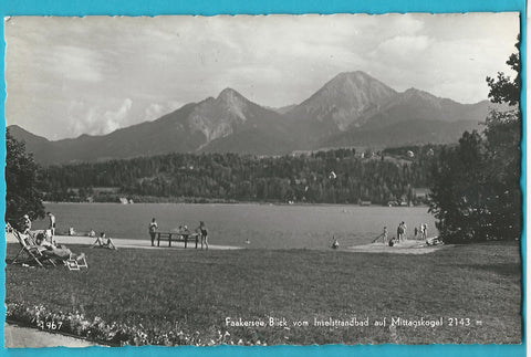 AK Faakersee Blick vom Inselstrandbad auf Mittagskogel.