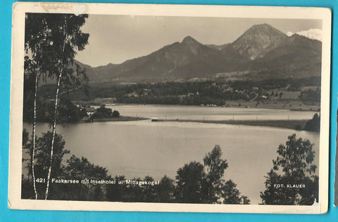 AK Faakersee mit Inselhotel u. Mittagskogel.