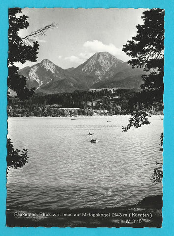 AK Faakersee. Blick von der Insel auf Mittagskogel.