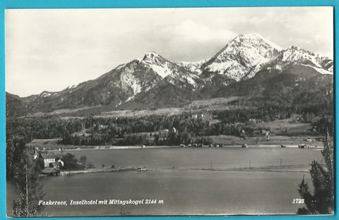 AK Faakersee, Inselhotel mit Mittagskogel.