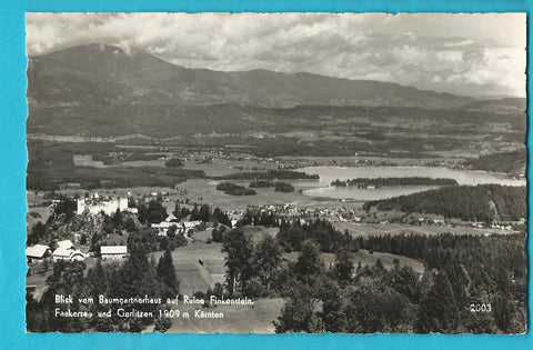 AK Blick vom Baumgartnerhaus auf Ruine Finkenstein, Faakersee und Gerlitzen.