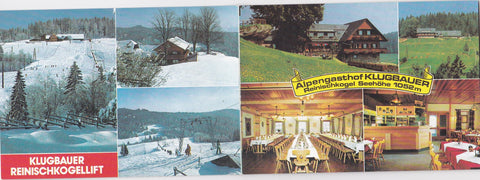 Doppel-Werbe-AK Alpengasthof Klugbauer. Reinischkogel. Fallegg 28. Inh. Maria Klug.