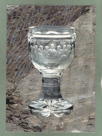 AK Hackl-Glas. Geschliffener Pokal mit Abendmahldarstellung, 18. Jh. Landesausstellung 1988 Glas und Kohle Bärnbach.
