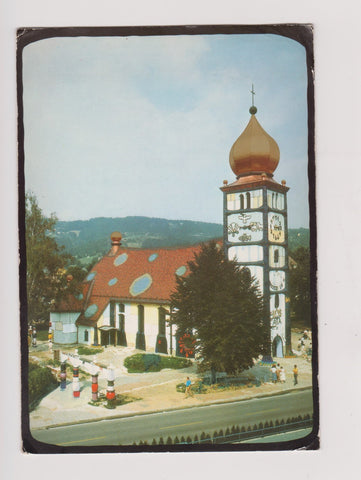 AK Bärnbach. St. Barbara Kirche. Hundertwasser 1987/88.