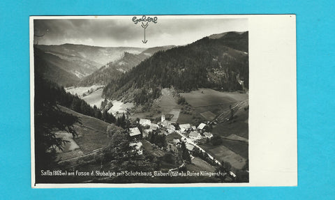 AK Salla am Fuss d. Stubalpe mit Schutzhaus Gaberl u. Ruine Klingenstein. (1936-37)