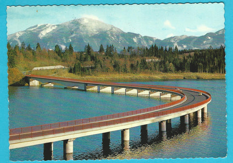 AK Völkermarkt Stausee. Brücke mit Petzen.