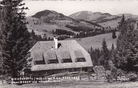AK Weizerhütte des Ö.A.V. Graz gegen Osser und Hochlantsch.