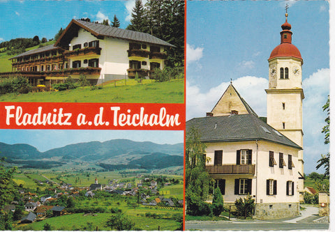 AK Fladnitz a.d. Teichalm. Sporthotel Styria. Ortsansicht. Kirchenmotiv.