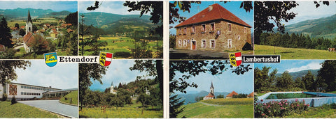 Doppel-Werbe-AK Ettendorf im Lavanttal. Gasthof-Pension Lambertushof Günther Käfer.