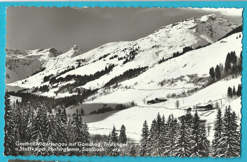 AK Gasthof Mitterlengau mit Gamshag Tristkogel u. Staffkogel, Hinterglemm, Saalbach.