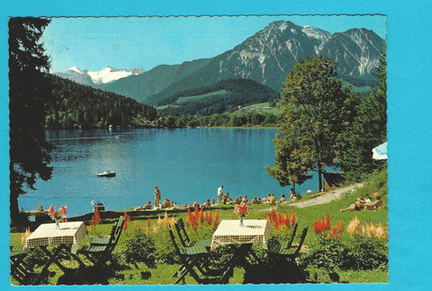 AK Ausseer Land. Alt Aussee mit Dachstein, Jausenstation, Freibad.