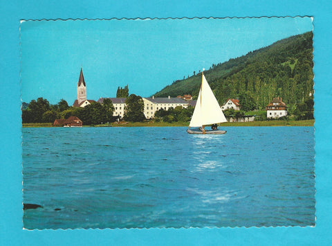 AK Alpenbad Ossiach am Ossiacher See mit Schloß und Stiftskirche.
